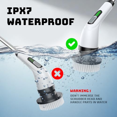 Image of Electric Spin Scrubber, 2-Speed Cleaning Brush, Extendable Handle (White) | Includes 7 reusable brush heads and an IPX7-rated design for cleaning bathrooms, showers, kitchens, tile, floors, and grout