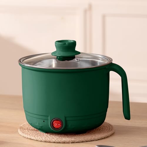 Image of Bluewings Electric Cooking Pot with Steamer & Glass Lid | Portable Mini Electric Cooker for Noodles, Soup, Rice, Dumplings & Hot Pot | Ideal for Hostel, Office, Travel & Small Kitchens | All-in-One Portable Mini Cooker (Green, Without Lid)