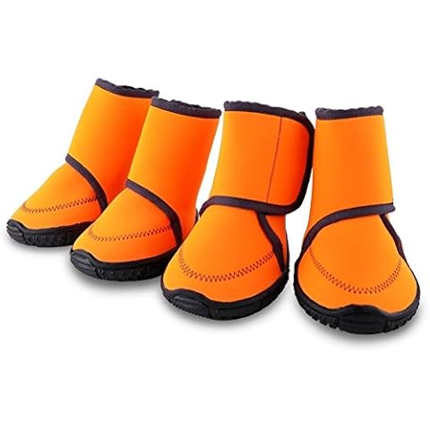 Petbobi Waterproof Dog Shoes Fluorescent Orange Dog Boots Adjustable Straps and Rugged Anti-Slip Sole Paw Protectors for All Weather Comfortable Easy to Wear Suitable for Large Dog (XXL) Cover