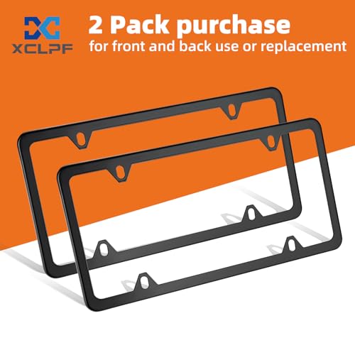 Black Matte License Plate Frames 2 Pack, Stainless Steel License Plate Cover, License Plate Holder with 4 Holes, Universal Tag Frames with Screws for car Front and Rear