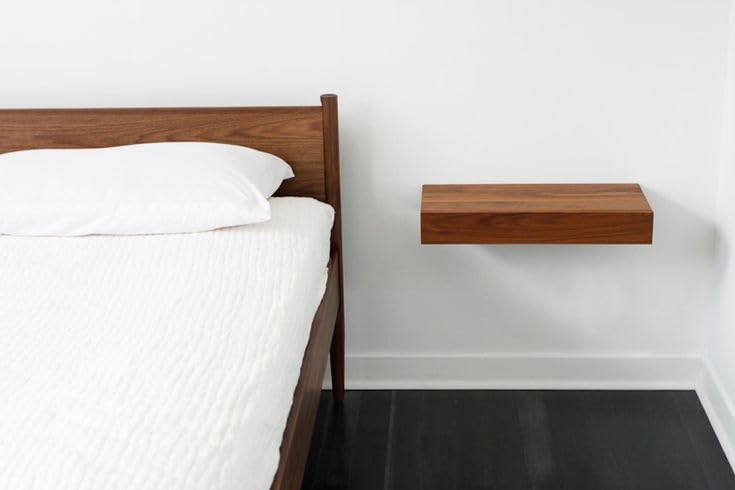 Image of Floating Wall Shelf, Modern Wooden Bedside Storage, Walnut Finish