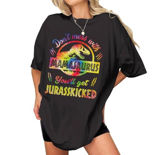 Kozmoz Hall Mamassaurus Shirt - Dont Meess with Mamassaurus Youll Get Kicked Tshirt - Mom Tshirts - Mothers Day Shirts for Moms for Mom from Kids (Black-S)