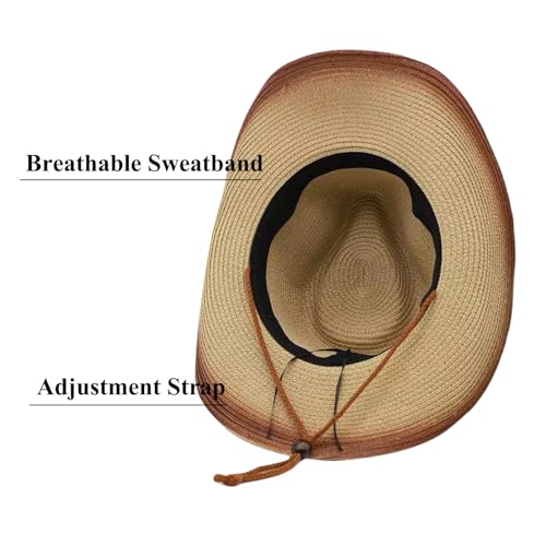 Image of Straw Cowgirl Hat for Women Cowboy Hats for Men Wide Brim Sun Hat Shapeable Western Hat Beach Hat
