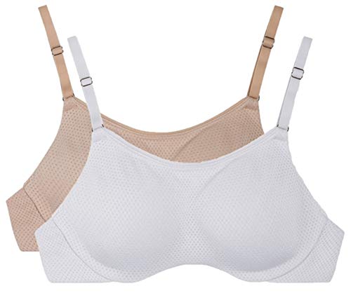 Fruit of the Loom Breathable Cami Bra with Convertible Straps 2 Pack - Beige/White 34B