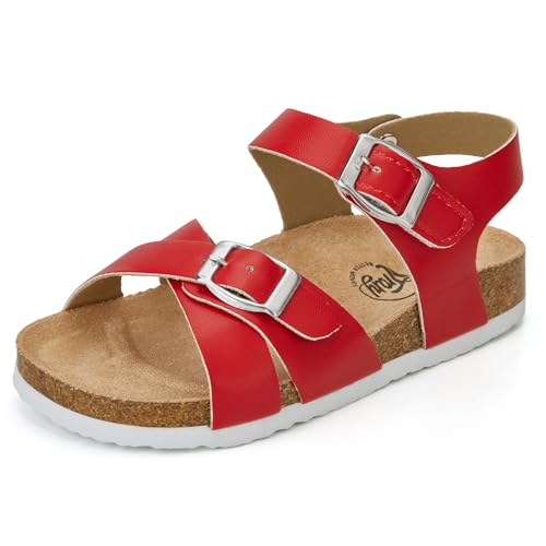 Image of Trary Girls Sandals Open Toe Casual Summer Shoes with Cork Footbed Comfortable Flat Sandals for Little Kids