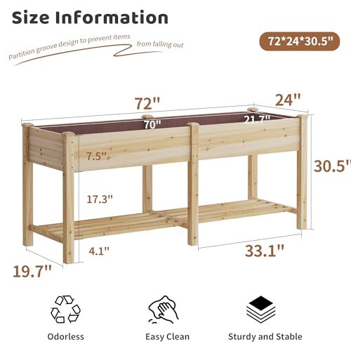 Image of Raised Garden Bed with Legs Elevated Wooden Planter Box Stand Large Planter Stand Box for Fruits Vegetables Flowers with Divider with Bag - 72 * 24 * 30.5IN
