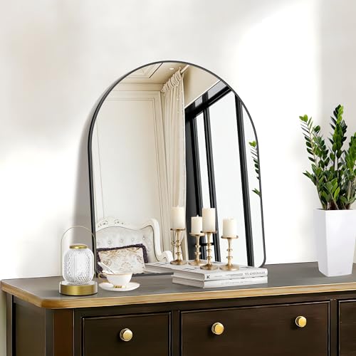Image of FORBATH Arched Bathroom Mirror 24x30 Inch, Black Bathroom Mirror Wall Mounted Modern Aluminum Alloy Frame Arch Mirror for Bedroom Living Room Entryway, Hanging or Leaning Against Wall