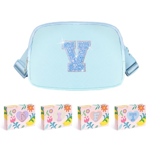 COSHAYSOO Blue Girls Purse Crossbody Initial Fanny Pack Letter Belt Bag for 6 7 8 9 10 11 12 Year Old Girl Birthday Christmas Gifts Party Favor Presents, Preteen Tween Girly Trendy Stuff Monogram V