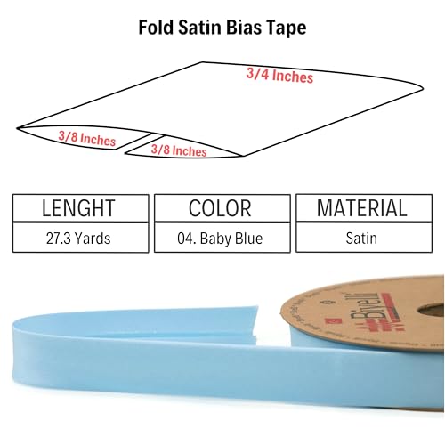 Image of Fold Satin Bias Tape - 99+ Colors - 3 /4 Inches Wide - 27 Yards - Fold Satin Binding Bias Ribbon Fabric Piping Bias Binding Tape for Sewing Clothing DIY (11. Baby Blue) BYS04