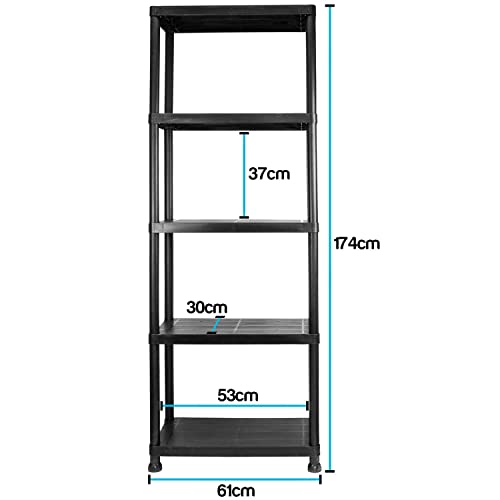 TekBox Garage Storage Shelves Black Plastic Shed Office 3 4 or 5 Tier Shelving Unit (3, 5 Tier) - Image 2