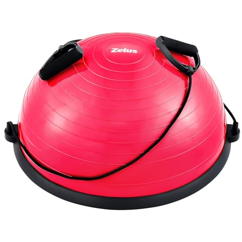 ZELUS 58CM Pelota de Equilibrio Inflable con 1 Bomba de Pie Media Pelota Equilibrio con 2 Bandas de Fitness Pelota de Pilates para Ejercicios de Entrenamiento