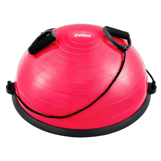 Z ZELUS Balance Ball Trainer Half Yoga Exercise Ball with Resistance Bands and Foot Pump for Yoga Fitness Home Gym Workout (Pink)