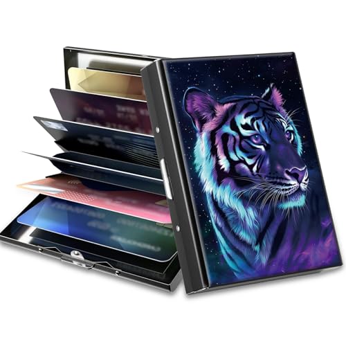 Slim Credit Card Holder, Tiger RFID Blocking Metal Wallet for Men & Women, Aluminum Minimalist Hard Case Pocket-Sized Business Cards Organizer (Fits Up to 10 Cards)
