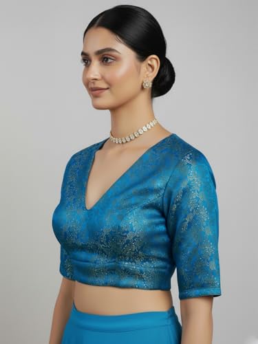 Image of Thevasa Women's Everyday Divine Depth V Neck Half Sleeves Blouse