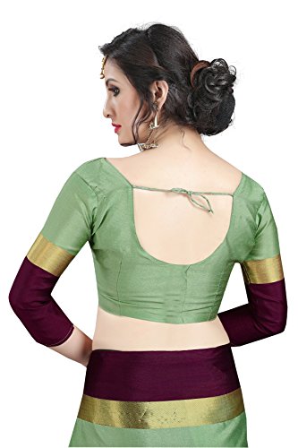 Image of PerfectBlue Women's with Blouse Piece Saree (VisvaVariation Lightgreenbrown Free Size)