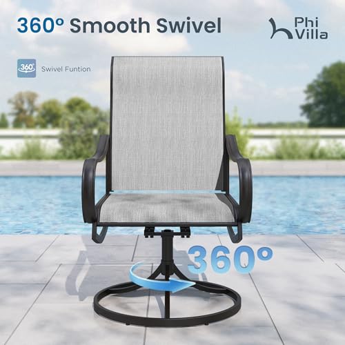 Image of PHI VILLA Outdoor Dining Set for 8, Swivel Mesh Chairs & Square Table, Grey | Textilene chairs and large 57.5'' metal table with umbrella hole. All-weather patio furniture set designed for patio, deck