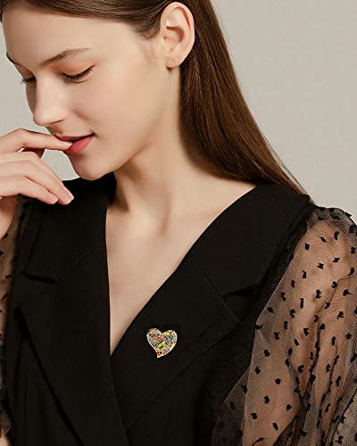 Image of Cute CZ Heart Brooch Pin for Women Teen Girls Elegant Crystal Rhinestone Hearts Lapel Pins Dance Party Wedding Jewelry Dress Suit Clothes Accessorie for Her Wife Daughter Birthday