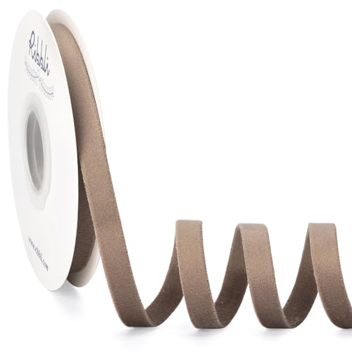 Ribbli Camel Velvet Ribbon Double Faced 3/8 Inch 10-Yard Spool Camel Ribbon Use for Christmas Tree Ornaments Gift Wrapping Wreath Decoration Wedding Boutonnieres