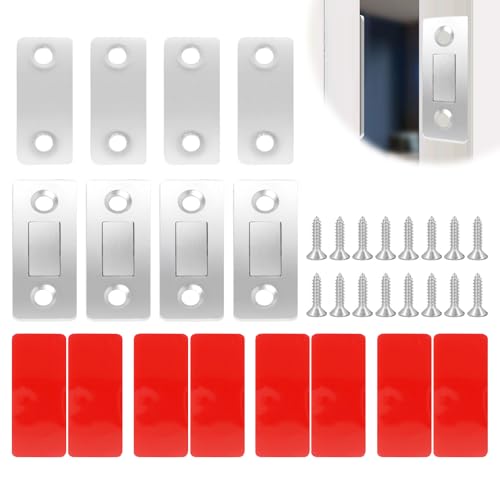 Iman Puerta Armario Autoadhesivo, Ultra Delgado Iman Puerta, 4 Piezas Tarea Pesada Magnetico Pestillo Fuerte Metal Imán Cierre, para Cocina, Baño, Armario, Cierre de Puerta de Gabinete o Cajón