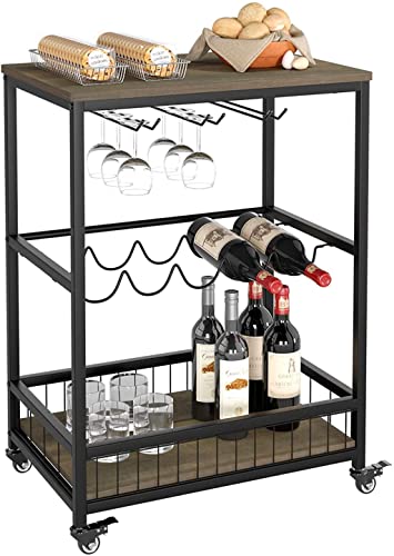 Carrito para servir con ruedas, para cocina, botellero para vino, ruedas bloqueables, armario para muebles de bar de casa (negro, tamaño: 82 x 60 x 40 cm) (negro 82 x 60 x 40 cm)