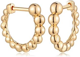 MYEARS Women Gold Huggie Hoop Earrings Ear Stud Cuff Beaded Ball Sleeper 14K Gold Filled Tiny Boho Beach Simple Delicate Handmade Hypoallergenic Jewelry Gift