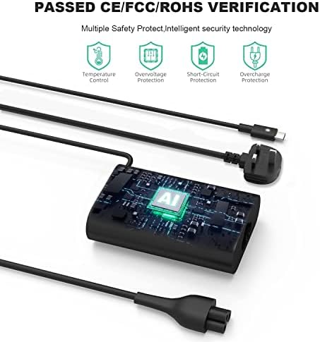65W USB C Laptop Charger Compatible with Dell Latitude 7275 7370 5175 5285 5290 XPS 13 9350 9360 9370 Dell Latitude 3400 3500 3390 5410 5420 5520 Dell Chromebook 3100 3400 5190 Venue 5855 Power Supply