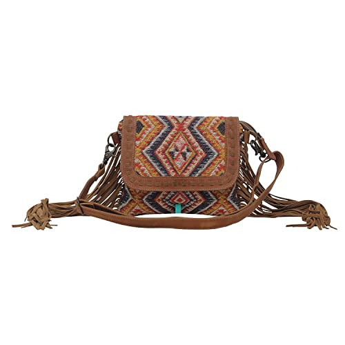 Myra Bag Western Canvas Crossbody Handbag for Women - Upcycled Leather Boho Shoulder Bag Olive Cubes
