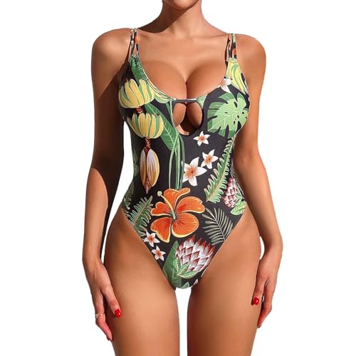 Tommiy Traje de baño traje de baño mujer estampado ajustado sexy bikini traje de baño para mujer, verde, S