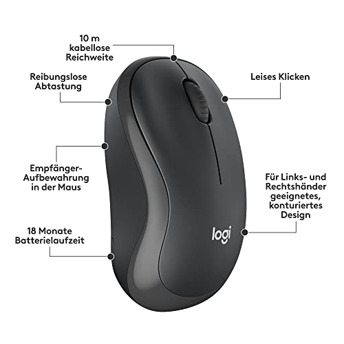 Logitech MK295 kabelloses Tastatur-Maus-Set mit SilentTouch-Technologie, Shortcut-Tasten, optischer Spurführung, Nano USB-Empfänger, verzögerungsfreier Drahtlosverbindung, QWERTZ layout - Graphit, PC – Bild 7