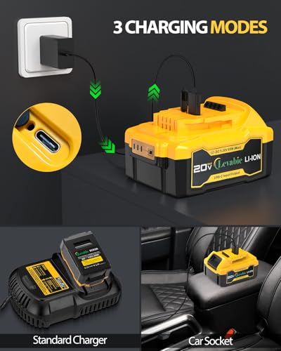 【USB-C Fast Charging】 Replacement for Dewalt 20V Max Battery with Type C Input/Output Port 65W Fast Charge, Compatible with Dewalt 20V Battery DCB180 DCB181 DCB200 DCB203 DCB204 DCB205 DCB206