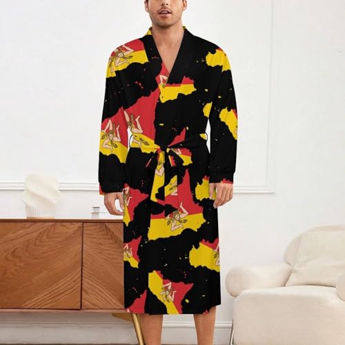Flag Map of Sicilian Soft Robe Long Sleeve Bathrobes V Neck Sleepwear Spa Robes with Belt Men Woman2