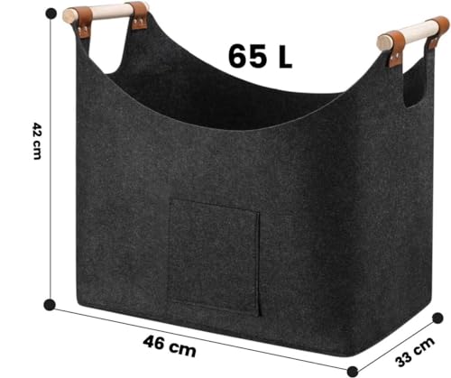 XXL Brennholzkorb 2 Stücke Filzkorb extra dicker Filz und verstärkter Griff | Faltbarer Holzkorb Filztasche als Aufbewahrungskorb für Einkauf, Holz, Zeitung oder Brennholz