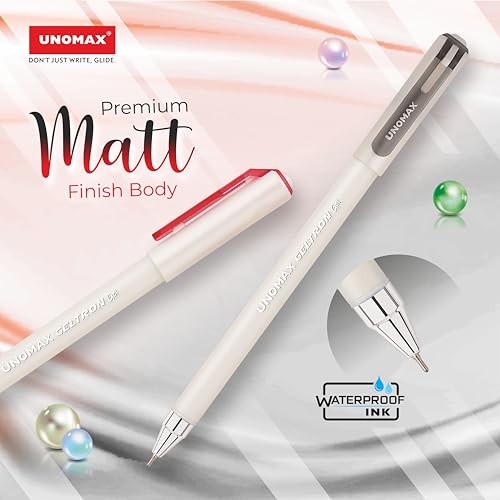 Image of UNOMAX Geltron Pearl 20 (10 Black & 10 Red) | Professional Ergonomic Design for Daily Use, Exam-Friendly | Fast-Flowing Ink, Writing Precision, Budget-Friendly,