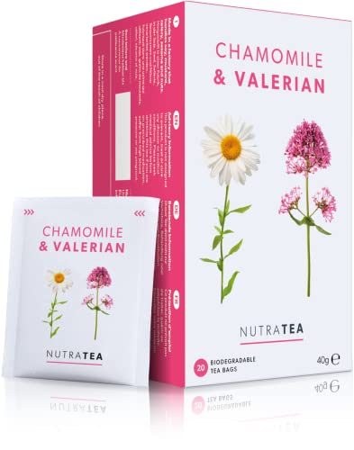Nutra Tea Chamomile & Valerian Tea | Valerian Root Teabags For Sleep & Relaxation - Bedtime Tea & Sleep Teas For A Restful Night - 20 Individual Wrapped Bags - Herbal Infusion (1 Pack)