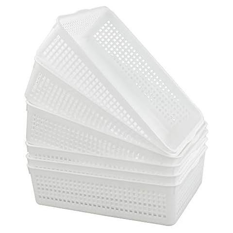 Yarebest 6-Pack Plastic Basket Tray, Shallow Paper Storage Tray, A4 Size, White Cover