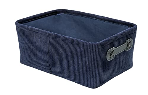 WENKO Badkorb Anela, Aufbewahrungskorb in Cord-Design mit Zwei Griffen aus Kunstleder zum Verstauen und Ordnen von Badutensilien und Accessoires aus 100% Polyester, 27,6 x 12 x 20 cm, Dunkelblau