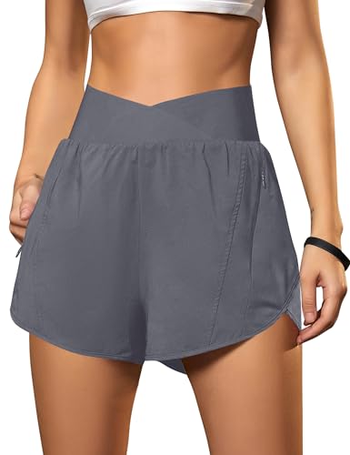 Blooming Jelly Womens Workout Shorts Athletic Running Casual Summer Quick Dry Gym Active Shorts with Zipper Pocket (Medium Grey Large)
