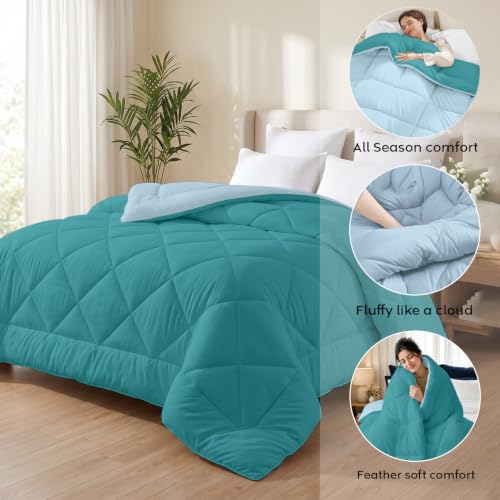 Image of AYKA Reversible Comforter 220 GSM Microfiber Reversible AC Comforter /Blanket for Winter /Quilt /Duvets for Queen Size Single Bed Comforter (60 * 90, Teal & SkyBlue)| TC - 220