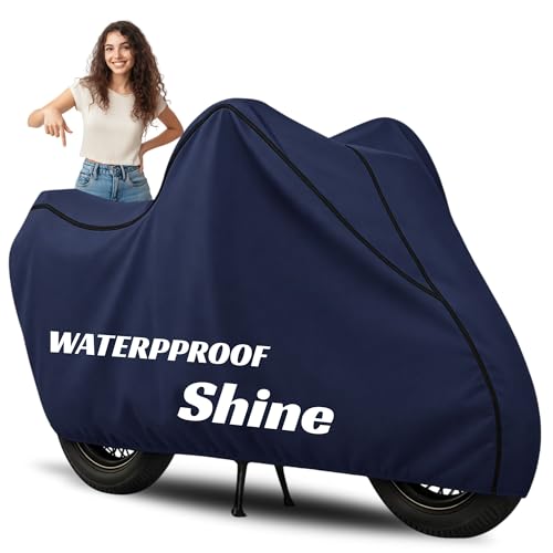 Image of 100% Waterproof Shine Bike Cover | Polyester Body Cover for Rain & Sun | UV Protection, Dustproof, Scratch Resistant, Windproof, Heat Resistant, Vehicle Specific Fit (Blue)