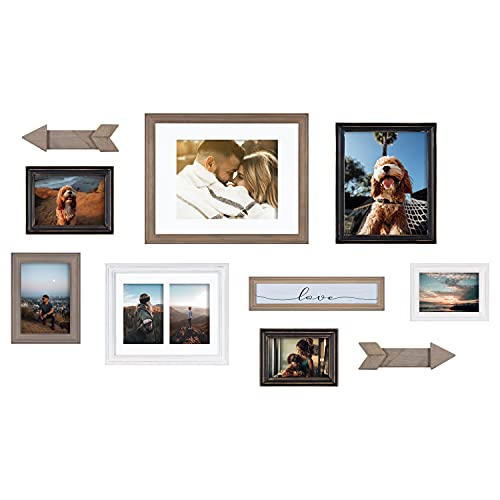 Image of Kate and Laurel Bordeaux Expressions Wall Decor Collection, Set of 10, Industrial Farmhouse Finishes, Assorted Size Frames and Decorative Wall Accents