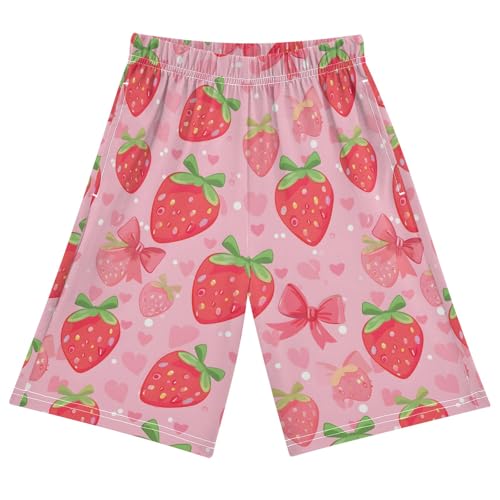 Pink Strawberry A Short Pajama Pants Bottoms Soft Sleepwear with Pockets