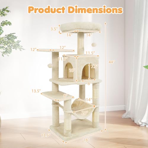 Torre para Gatos Multi-Niveles Beige 44 Pulgadas miniatura 4