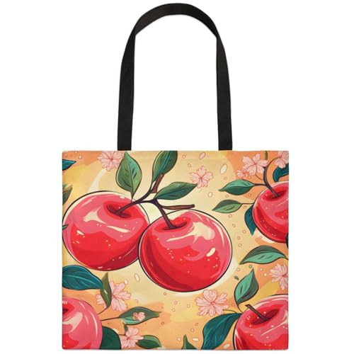 Mularoka Watercolour Apples Flowers Square Canvas Tote Bag Top Handle Purses Stylish Women Canvas Shoulder Tote Bags Reusable Handbags for Work Travel Picnic Beach Shopping Gym Hiking