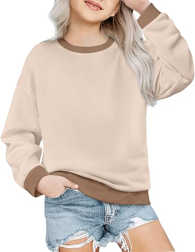 Image of Arshiner Long Sleeve Tops Girls Sweatshirt Khaki Pullover 130/7-8 Years