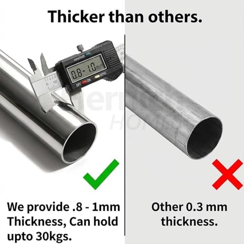 Image of Herrlich Homes Stainless Steel Curtain Rod Set (4 Pipes, 48 Inches) | Silver & Chrome Finish | Anti-Rust Heavy Duty SS Rod for Door, Window & Shower | Multipurpose