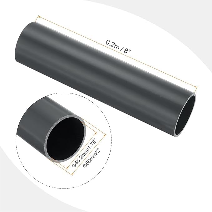 MACHSWON PVC Pipe 45.2mm ID 50mm OD 200mm Length Round Plastic Rigid Tubing High Impact for Drain Pipe Cable Sleeve(Dark Grey) - Image 2