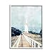 Stupell Industries Lighthouse Boardwalk Rocky Cliff Coastal Landscape Water White Framed Wall Art, 24 x 30, Blue