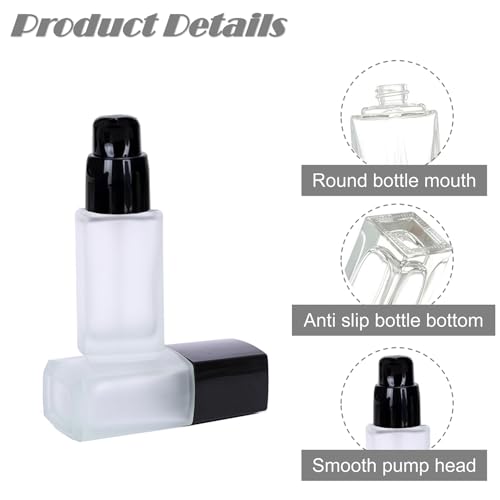 4Packs 30ml/1oz Frosted Glass Foundation Bottles Portable Lotion Dispenser Pump Bottles Empty Refillable Square Liquid Bottle With Press Pump For Essence, Sunscreen, Barrier Cream, Lotion, BB Cream3