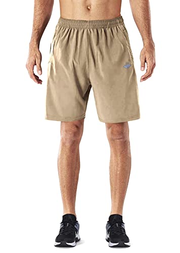 Exeke Men's Quick Dry Running Shorts Lightweight Gym Workout Shorts With Zipper Pockets 252-5Xl/Khaki 38-40 #TOP2
