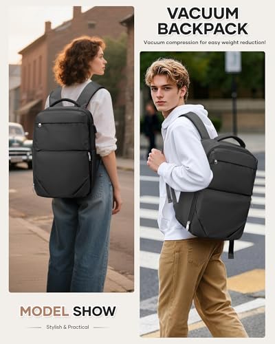 Vacuum Backpack Travel for Women Men, Travel Backpack with Vacuum System, Small Compression Backpacks Flight Approved, Travel Vacuum Bags with 14inch Laptop Compartment, Contain Pump, Black2